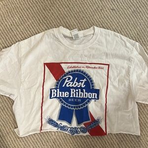 Blue ribbon beer cropped t shirt